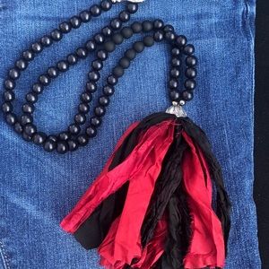 Res and Black Silk Tassel Necklace